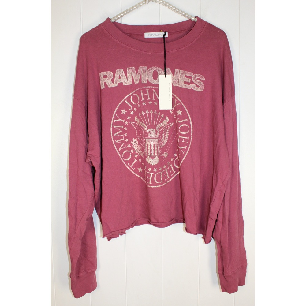 Daydreamer NWT The Ramones Long Sleeve Raw Hem Cropped T Shirt Size Large